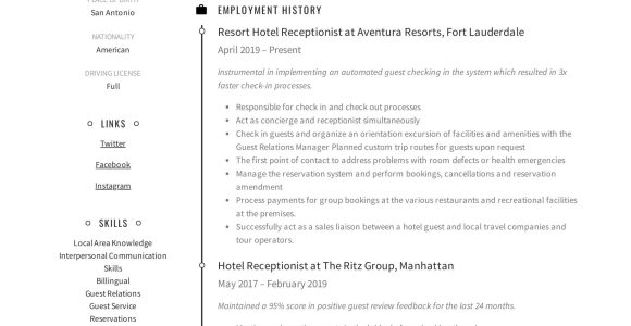 Days Inn Front Desk Resume Sample Hotel Receptionist Resume & Writing Guide  12 Templates 2022