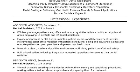 Dental assistant Skill for Resume Sample Dental assistant Resume Monster.com