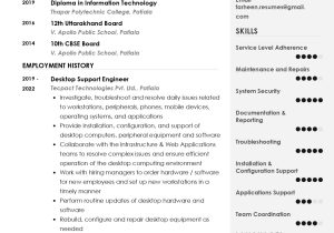 Desktop Technician Jr Admin Sample Resume Sample Resume Of Desktop Support Engineer with Template & Writing …