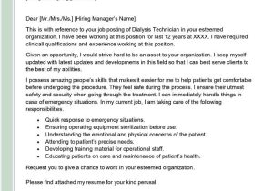 Dialysis Patient Care Tech Sample Resume Dialysis Technician Cover Letter Examples – Qwikresume