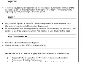 Electrical and Electronics Engineering Fresher Resume Sample Electrical Maintenance Engineer Cv format October 2021