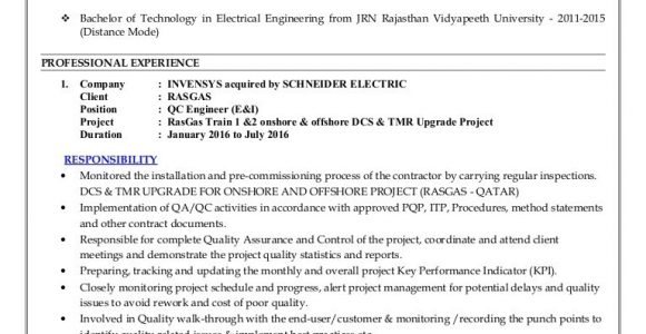 Electrical Qa Qc Inspector Resume Sample Electrical Inspector Cv