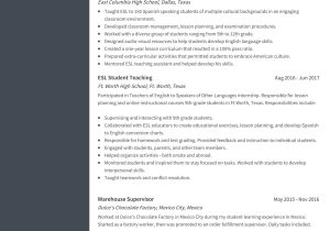 English as A Second Language Teacher Resume Sample Esl Teacher Resume Examples & Writing Guide 2021 – Cvmaker.com