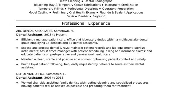 Entry Level Dental assistant Resume Template Dental assistant Resume Sample Monster.com