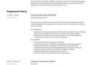 Entry Level Food Service Resume Sample 22 Food & Beverage attendant Resume Samples Free