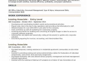 Entry Level Leasing Consultant Resume Sample Leasing associate Resume Samples