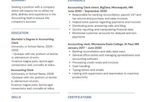 Entry Level Payroll Clerk Resume Sample Accounting Clerk Resume Sample and Template – Resumepocket