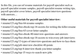 Entry Level Payroll Specialist Resume Sample top 8 Payroll Specialist Resume Samples