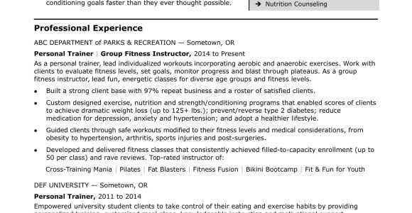 Entry Level Personal Trainer Resume Sample Personal Trainer Resume Sample Monster.com