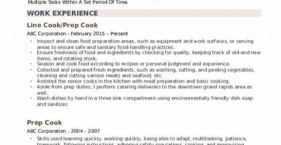 Entry Level Prep Cook Resume Sample Prep Cook Resume Samples