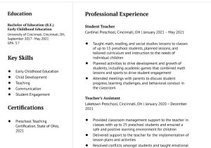 Entry Level Preschool Teacher Resume Sample First-year Teacher Resume Examples In 2022 – Resumebuilder.com