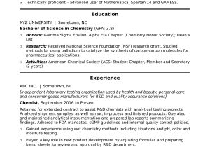 Entry Level Resume Samples College Graduate Entry-level Chemist Resume Sample Monster.com