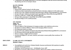 Etl Testing Sample Resume for Experienced Etl Tester Resume Samples