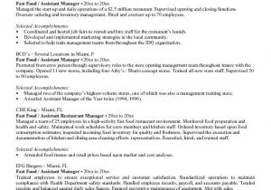 Fast Food assistant Manager Resume Sample Fast Food Manager Resume O