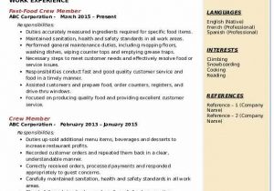 Fast Food Crew Member Resume Sample Crew Member Resume Samples
