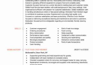 Fast Food Crew Member Resume Sample Fast Food Crew Trainer Manager Resume Example Dairy Queen