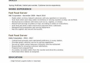 Fast Food Customer Service Resume Sample Fast Food Server Resume Samples