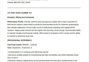 Fast Food Restaurant Cashier Resume Sample 6 Cashier Resume Templates Pdf Doc