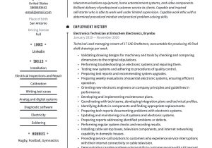 Fiber Optic Cable Technician Sample Resume Electronics Technician Resume & Guide  20 Templates