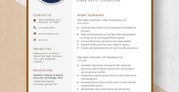 Fiber Optic Cable Technician Sample Resume Fiber Optic Technician Resume Template – Word, Apple Pages …