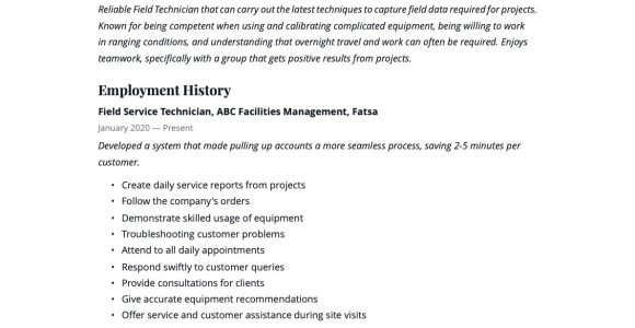 Field Service Technician Mechanic Sample Resume Field Service Technician Resume & Guide  20 Examples 2022