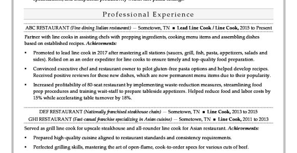 Fine Dining Fish House Resume Sample Line Cook Resume Monster.com