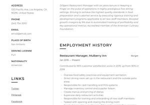 Fine Dining Restaurant Manager Resume Sample Restaurant Manager Resume & Writing Guide  12 Examples 2020