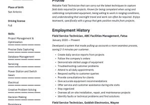 Fire and Gas Technician Resume Sample Field Service Technician Resume & Guide  20 Examples 2022