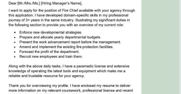 Fire Chief Resume Cover Letter Samples Fire Chief Cover Letter Examples – Qwikresume