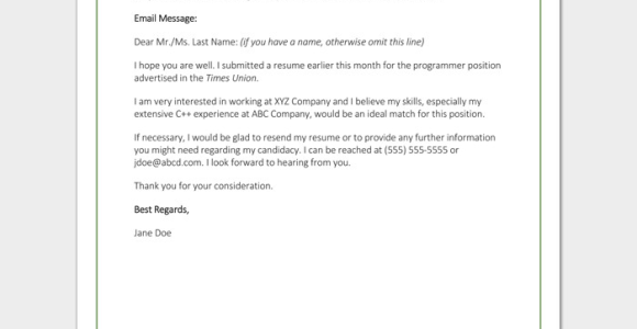 Follow Up Email after Resume Sent Sample Follow Up Letter Template 10 formats Samples & Examples