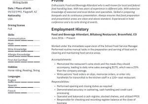 Food and Beverage attendant Resume Sample What Level Food and Beverage attendant Am I