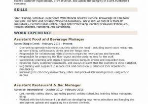 Food and Beverage Manager Resume Sample assistant Food and Beverage Manager Resume Samples