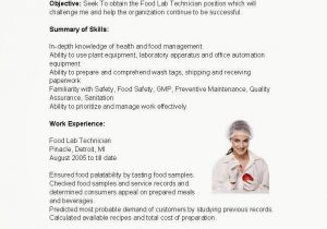 Food Quality Control Technician Resume Sample Resume Samples Food Lab Technician Resume Sample