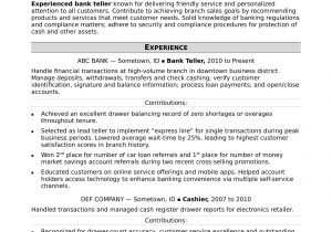 Free Resume Sample for Banking Jobs Bank Teller Resume Sample