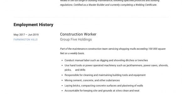 Free Resume Templates for Construction Workers Construction Worker Resume & Writing Guide  12 Templates 2020