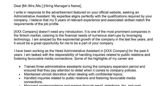 Free Sample Resume Cover Letter Administrative assistant Administrative assistant Cover Letter Examples – Qwikresume