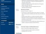 Free Sample Resume for Building Maintenance Maintenance Resumeâexamples, Skills, and 25lancarrezekiq Writing Tips