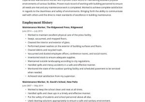 Free Sample Resume for Building Maintenance Maintenance Worker Resume Example & Writing Guide Â· Resume.io