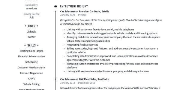 Free Sample Resume for Car Salesman Car Salesman Resumes & Guide 17 Templates 2022