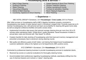 Free Sample Resume for Cleaning Service Housekeeping Resume Monster.com