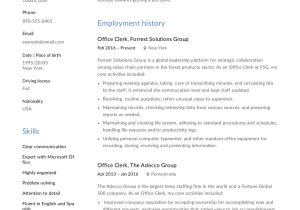 Free Sample Resume for Clerical Position Office Clerk Resume & Guide  12 Samples Pdf 2021