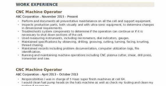Free Sample Resume for Cnc Machine Operator Cnc Machine Operator Resume Samples