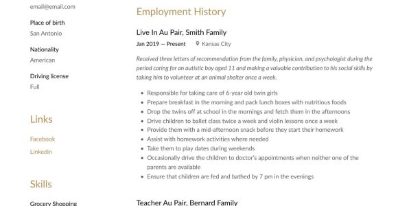 Game Day Operations Resume Sample Live Career Word Pages ats Friendly Letter or A4 Nanny Au Pair Child Care …