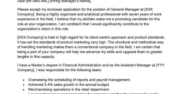 General Manager Resume Cover Letter Samples General Manager Cover Letter Examples – Qwikresume
