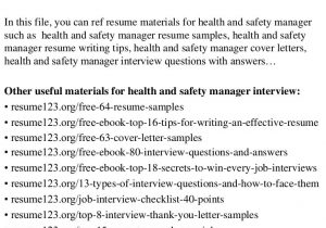 Health and Safety Manager Resume Sample top 8 Health and Safety Manager Resume Samples