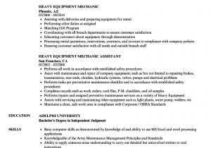 Heavy Duty Mechanic Apprentice Resume Sample Army Mechanic Resume Examples