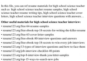 High School Science Teacher Resume Samples top 8 High School Science Teacher Resume Samples