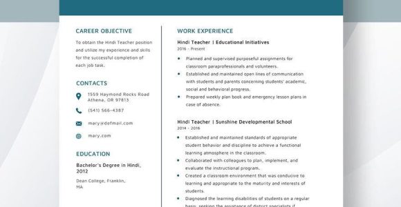 Hindi Teacher Resume Samples In Hindi Hindi Teacher Resume Template – Word, Apple Pages Template.net