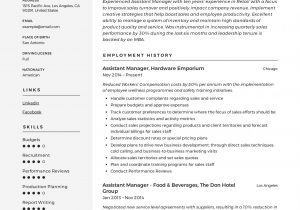 Hotel assistant General Manager Resume Sample assistant Manager Resume
