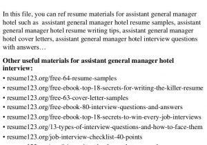 Hotel assistant General Manager Resume Sample top 8 assistant General Manager Hotel Resume Samples